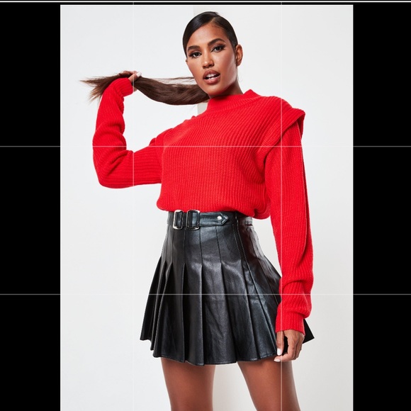 Missguided Red High Neck Shoulder Lip Jumper - Picture 1 of 3